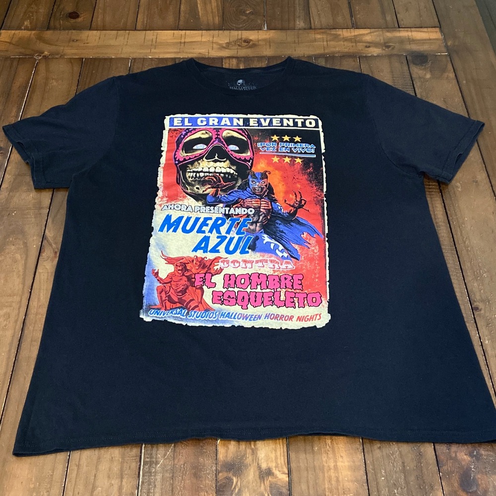 2010 Universal Studios Halloween Horror Nights Muerte Azul Lucha Libre Shirt XL